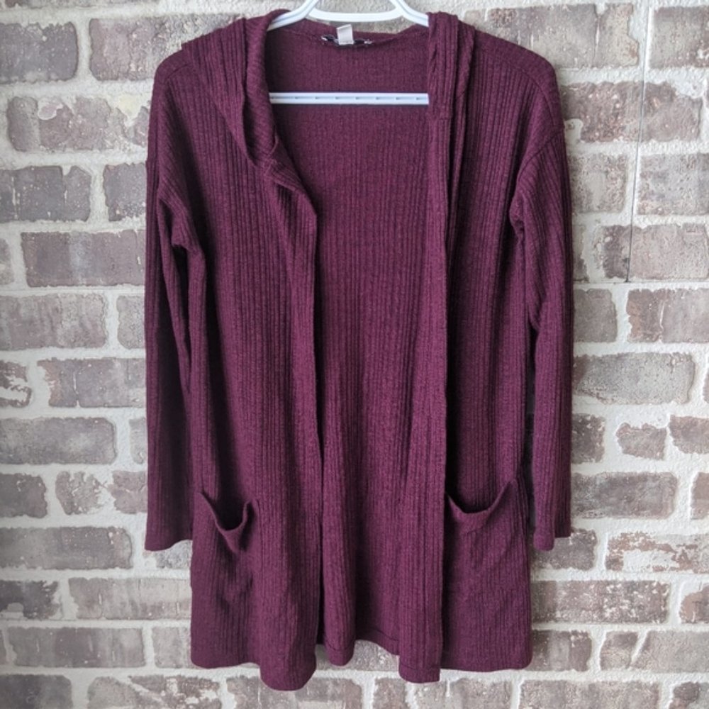 AEO / BURGUNDY HOODED CARDIGAN WITH POCKETS / XS-SMALL